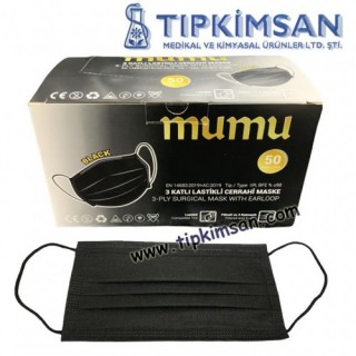 CERRAHİ MASKE LASTİKLİ - 50 ADET - SİYAH RENK - MUMU