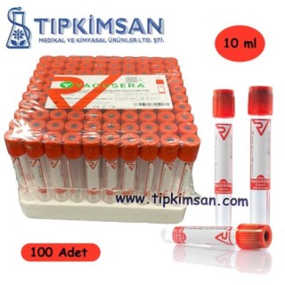 VAKUMLU TÜP 10 ML CAT - Serum Pıhtı Aktivatörü - 100 Adet - Vacusera