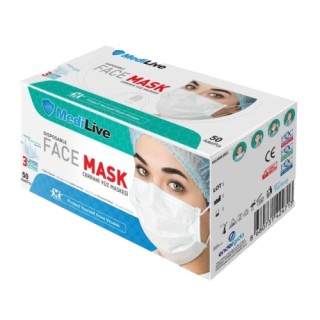 Cerrahi Maske Lastikli 3 KATLI BEYAZ - Meltblown Kumaş - 50 Adet