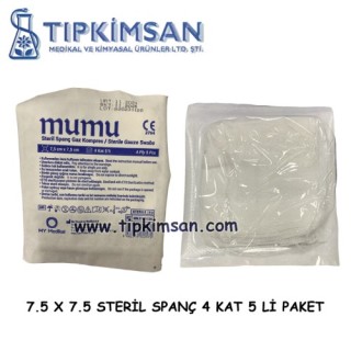 STERİL GAZ KOMPRES SPANÇ 7.5 CM X 7.5 CM 4 KAT 5 Lİ PAKET - ADET