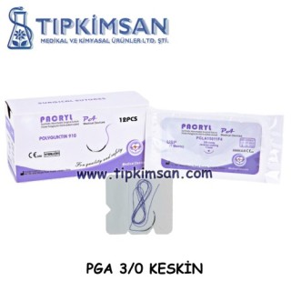 POLİGLİKOLİK ASİT (PGA) İPLİK 3/0 KESKİN 26 MM - 12 ADET