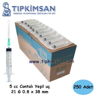 STERİL ENJEKTÖR 5 CC CONTALI YEŞİL UÇ - 250 ADET - BERİKA