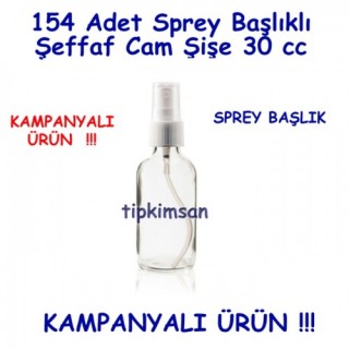 154 ADET SPREY BAŞLIKLI ŞEFFAF CAM ŞİŞE 30 CC