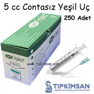 Steril Enjektör 5 cc. Contasız - 2 Parça-Yeşil Uç - 250 Adet