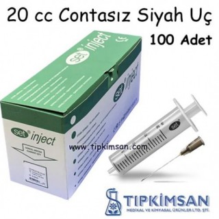 Steril Enjektör 20 cc Contasız - 2 Parça - Siyah Uç - 100 Adet