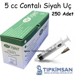 Steril Enjektör 5 cc. Contalı - 3 Parça-Siyah Uç - 250 Adet