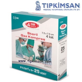 Steril Gaz Kompres - Damla- 5' li Paket (7.5 x 7.5 cm 4 Kat) x 5 Adet=25 Parça