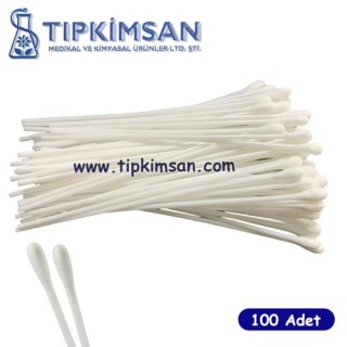 EKÜVYON ÇUBUĞU 15 cm Plastik Ucu Pamuklu 100 Adet - Non Steril
