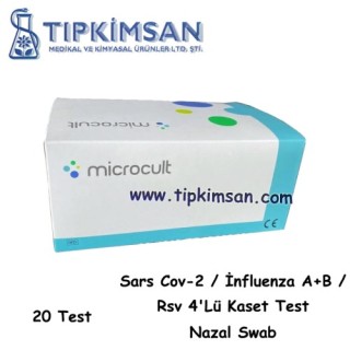 Sars Cov-2 / İnfluenza A+B / Rsv 4'Lü Kaset Test, Nazal Swab - 20 TEST 