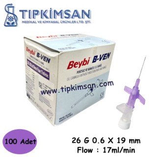 Anjiokat - İ.V. Kanül - Branül No: 26 Mor BEYBİ - 100 Adet