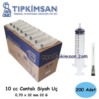 Steril Enjektör 10 cc  3 Parça Siyah uç - 200 Adet - Berika