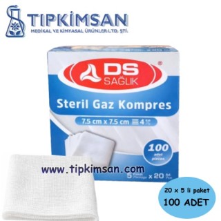 Steril Gaz Kompres - Damla- 5' li Paket (7.5 x 7.5 cm 4 Kat) x 20 Adet=100 Parça