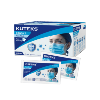 KUTEKS - Meltblown Filtreli 3 Katlı Beyaz Renk Cerrahi Maske 50 Adet - TEK TEK PAKETLİ