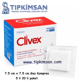STERİL GAZ KOMPRES - CLİVEX 7.5 X 7.5 5 li 20 li PAKET - 100 Adet