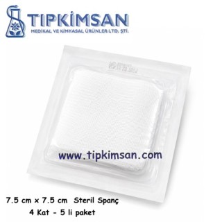 STERİL GAZ KOMPRES SPANÇ 7.5 CM X 7.5 CM 4 KAT 5 Lİ PAKET - ADET