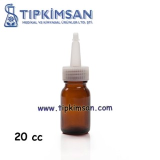 CAM ŞİŞE-20 cc.-DAMLALIKLI MİNARE KAPAKLI - KAHVERENGİ