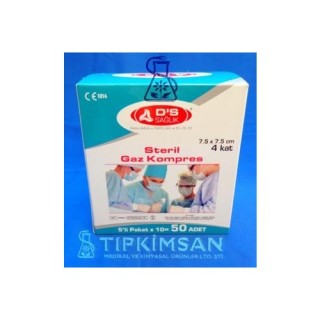 Steril Gaz Kompres - Damla- 5' li Paket (7.5 x 7.5 cm 4 Kat) x10 Adet=50 Parça