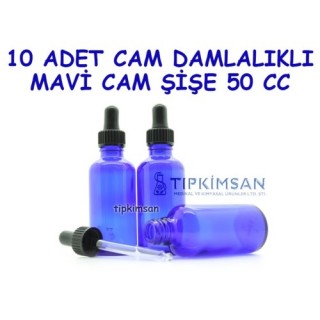CAM DAMLALIKLI MAVİ CAM ŞİŞE 50 CC / 10 ADET