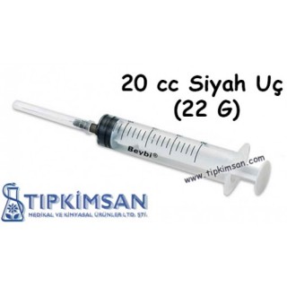 STERİL ENJEKTÖR 20 CC CONTALI SİYAH UÇ - 50 ADET - BEYBİ